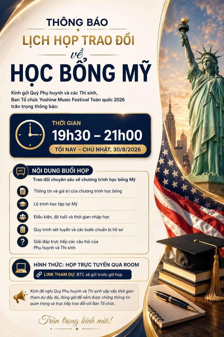 📢 THÔNG BÁO LỊCH HỌP TRAO ĐỔI VỀ HỌC BỔNG MỸ
