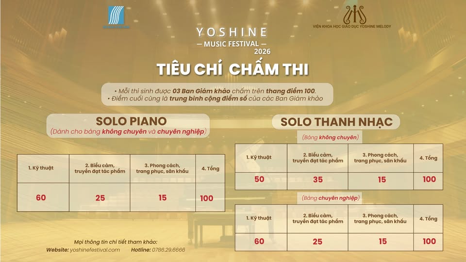 🎼  TIÊU CHÍ CHẤM THI | YOSHINE MUSIC FESTIVAL TOÀN QUỐC 2026