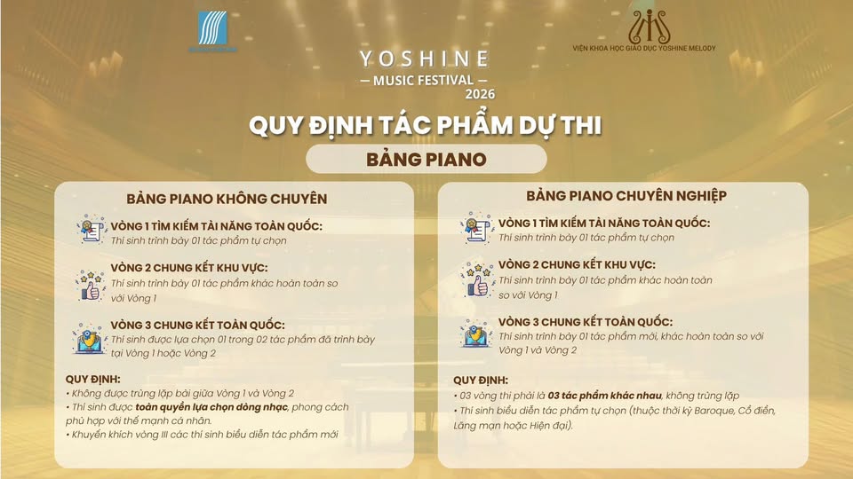 🎹 QUY ĐỊNH TÁC PHẨM DỰ THI BẢNG PIANO 2026
