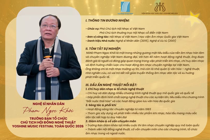 NSND Phạm Ngọc Khôi làm Trưởng Ban Tổ chức - Chủ tịch Hội đồng nghệ thuật Yoshine Music Festiva...
