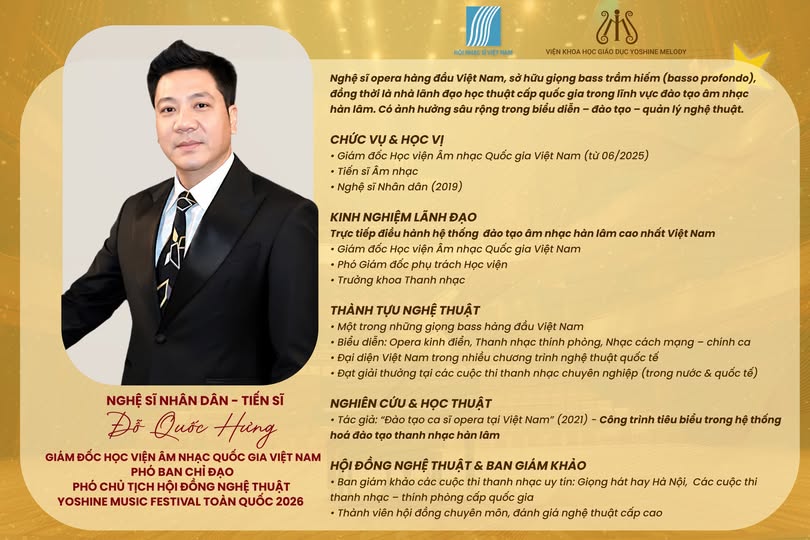 NSND – TS. ĐỖ QUỐC HƯNG GIỮ VAI TRÒ PHÓ BAN CHỈ ĐẠO – PHÓ CHỦ TỊCH HỘI ĐỒNG NGHỆ THUẬT YOSHINE ...