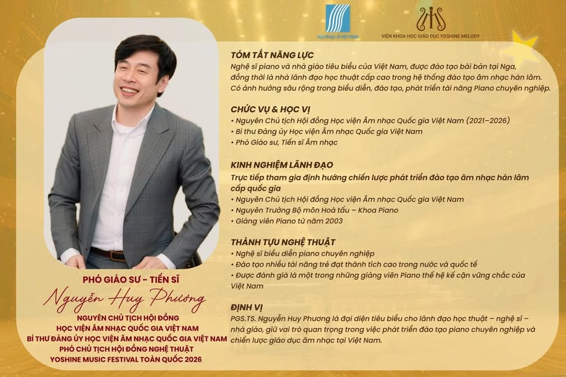 PGS.TS. NGUYỄN HUY PHƯƠNG GIỮ VAI TRÒ PHÓ CHỦ TỊCH HỘI ĐỒNG NGHỆ THUẬT YOSHINE MUSIC FESTIVAL T...