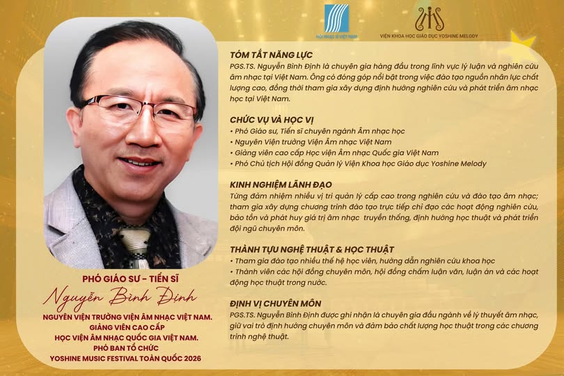 PGS.TS. NGUYỄN BÌNH ĐỊNH GIỮ VAI TRÒ PHÓ BAN TỔ CHỨC YOSHINE MUSIC FESTIVAL TOÀN QUỐC 2026
