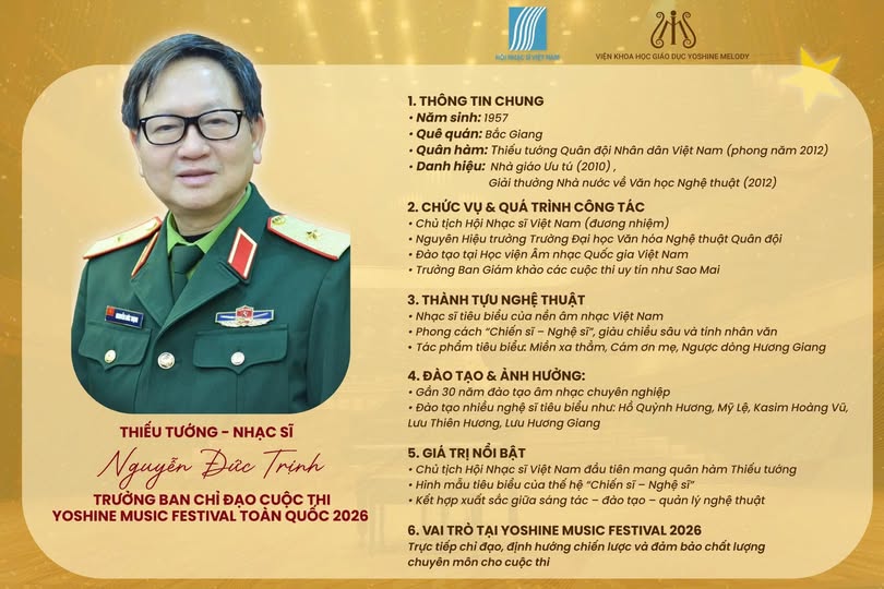 Thiếu tướng, nhạc sĩ Nguyễn Đức Trịnh trực tiếp chỉ đạo Yoshine Music Festival Toàn quốc 2026